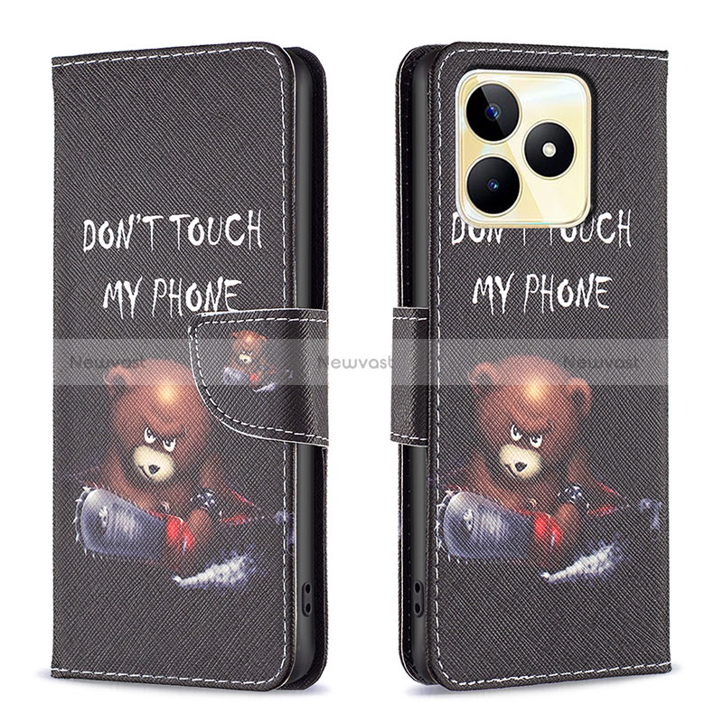 Leather Case Stands Fashionable Pattern Flip Cover Holder B01F for Realme C51