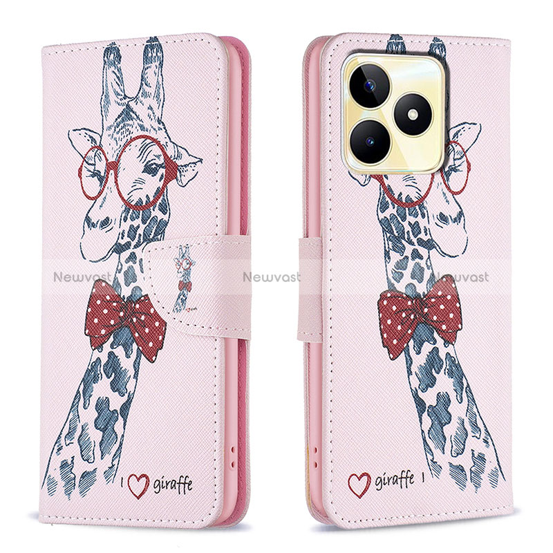 Leather Case Stands Fashionable Pattern Flip Cover Holder B01F for Realme C51