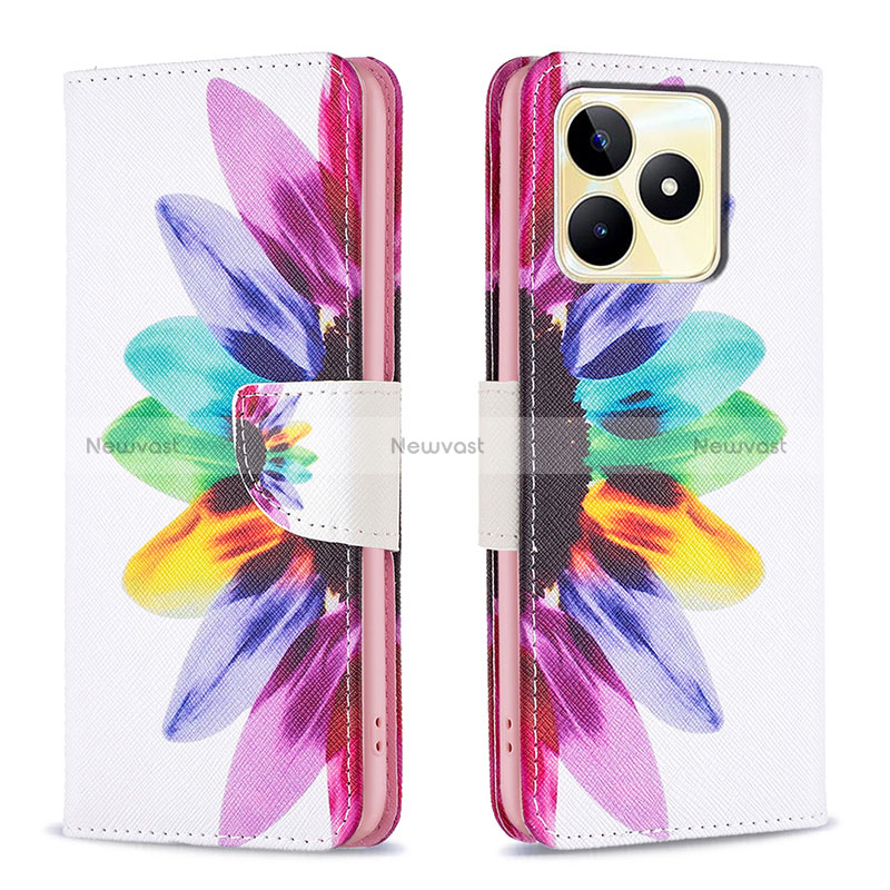 Leather Case Stands Fashionable Pattern Flip Cover Holder B01F for Realme C51 Mixed