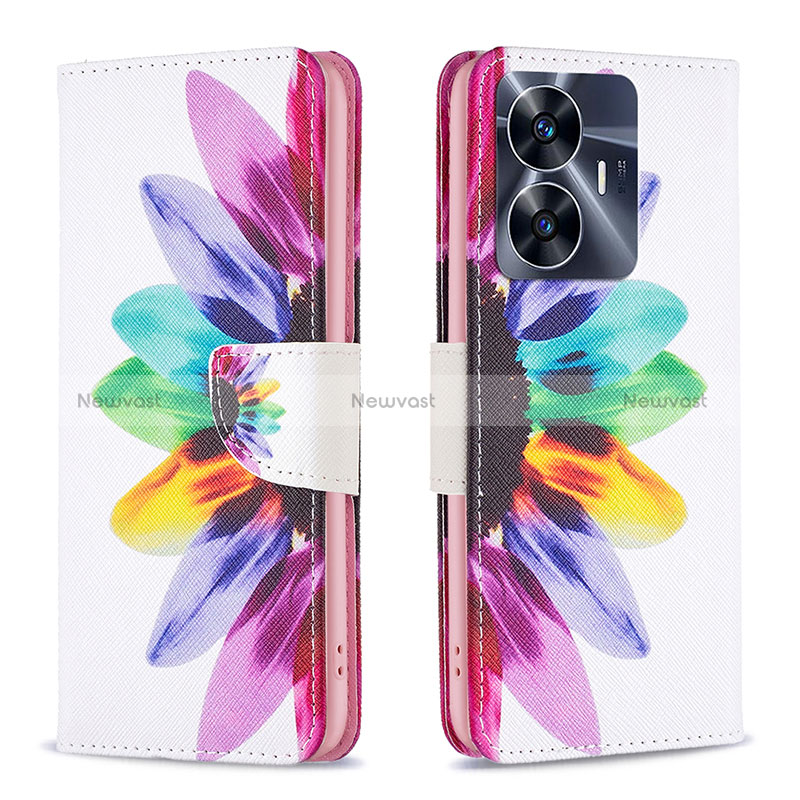 Leather Case Stands Fashionable Pattern Flip Cover Holder B01F for Realme C55