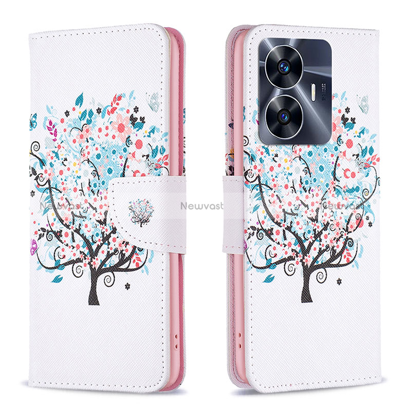 Leather Case Stands Fashionable Pattern Flip Cover Holder B01F for Realme C55 White