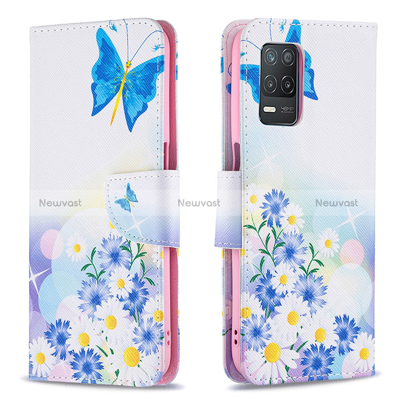 Leather Case Stands Fashionable Pattern Flip Cover Holder B01F for Realme Narzo 30 5G Blue