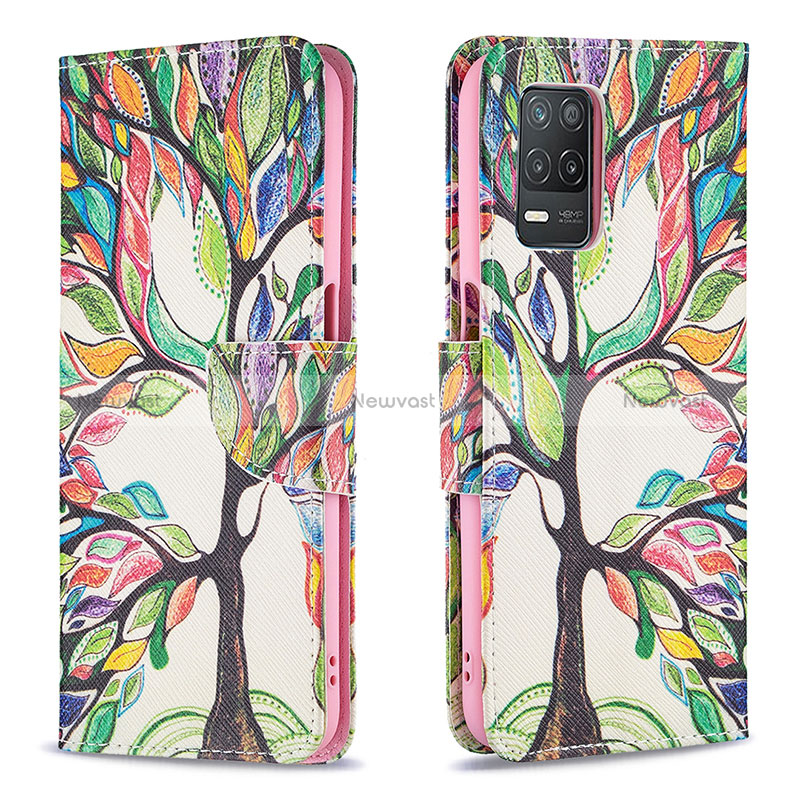 Leather Case Stands Fashionable Pattern Flip Cover Holder B01F for Realme Narzo 30 5G Green