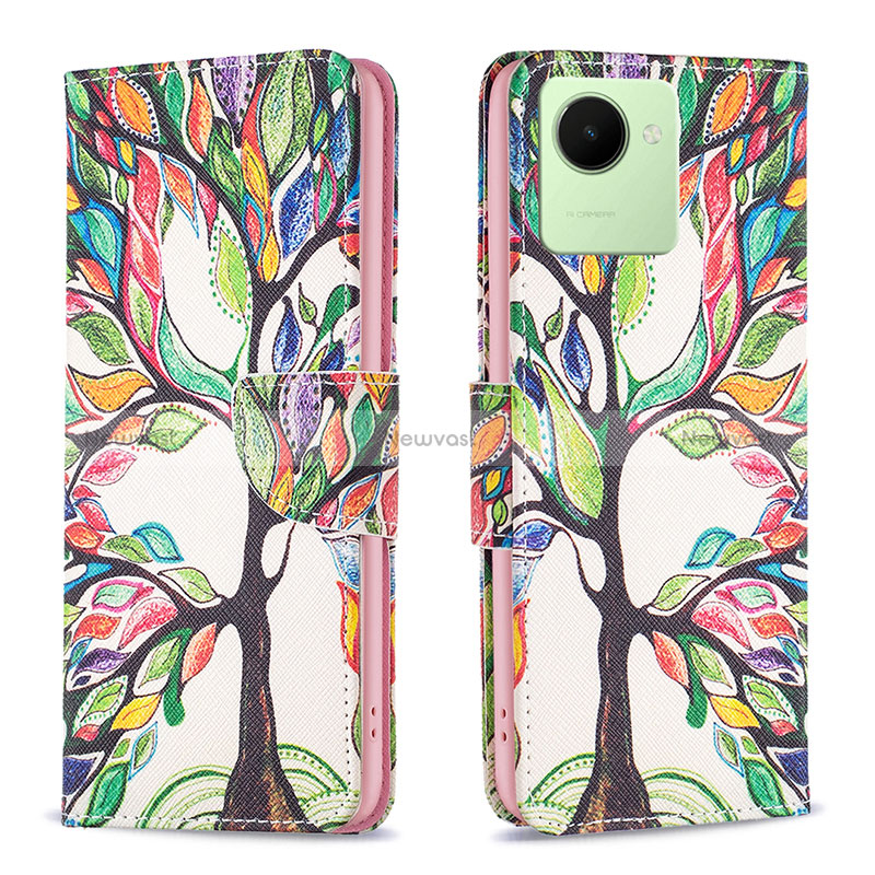 Leather Case Stands Fashionable Pattern Flip Cover Holder B01F for Realme Narzo 50i Prime Green