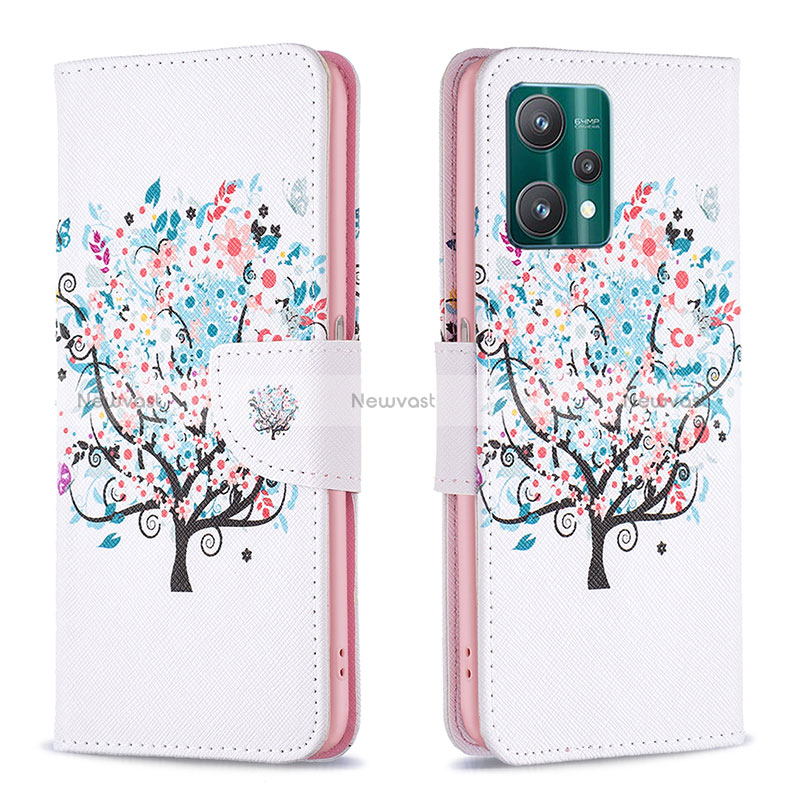 Leather Case Stands Fashionable Pattern Flip Cover Holder B01F for Realme Q5 5G White