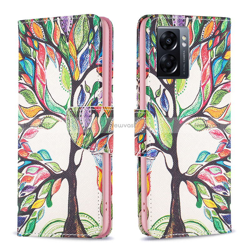 Leather Case Stands Fashionable Pattern Flip Cover Holder B01F for Realme V23i 5G Green