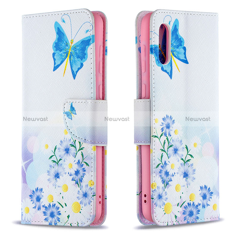 Leather Case Stands Fashionable Pattern Flip Cover Holder B01F for Samsung Galaxy A02 Blue