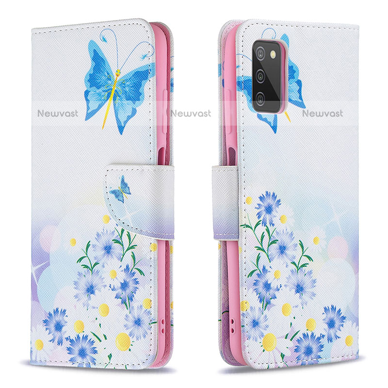 Leather Case Stands Fashionable Pattern Flip Cover Holder B01F for Samsung Galaxy A02s Blue