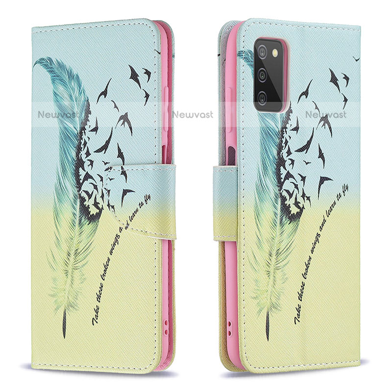 Leather Case Stands Fashionable Pattern Flip Cover Holder B01F for Samsung Galaxy A02s Matcha Green