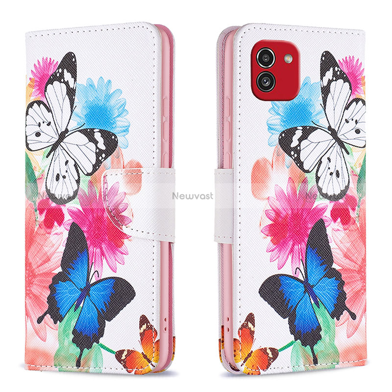 Leather Case Stands Fashionable Pattern Flip Cover Holder B01F for Samsung Galaxy A03 Colorful