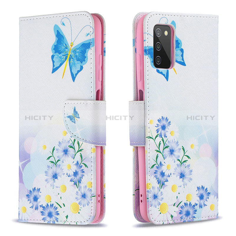 Leather Case Stands Fashionable Pattern Flip Cover Holder B01F for Samsung Galaxy A03s Blue