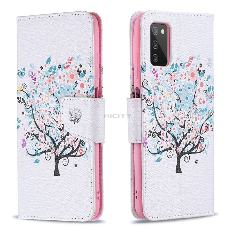 Leather Case Stands Fashionable Pattern Flip Cover Holder B01F for Samsung Galaxy A03s White