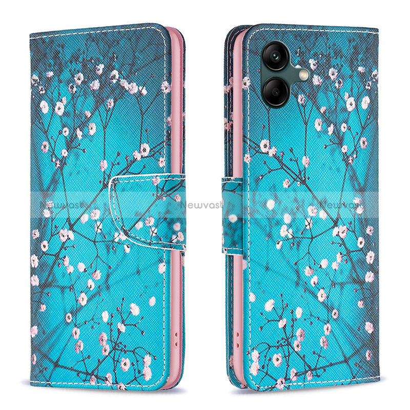 Leather Case Stands Fashionable Pattern Flip Cover Holder B01F for Samsung Galaxy A05 Cyan