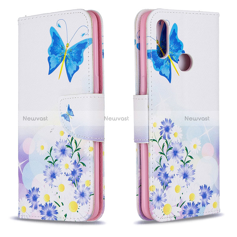 Leather Case Stands Fashionable Pattern Flip Cover Holder B01F for Samsung Galaxy A10s Blue