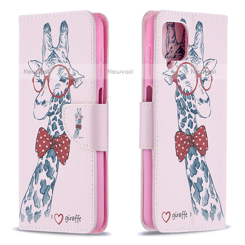 Leather Case Stands Fashionable Pattern Flip Cover Holder B01F for Samsung Galaxy A12