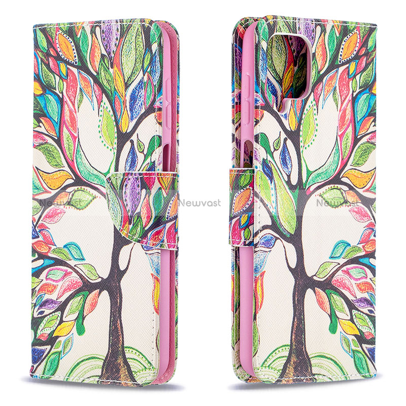 Leather Case Stands Fashionable Pattern Flip Cover Holder B01F for Samsung Galaxy A12 5G Green