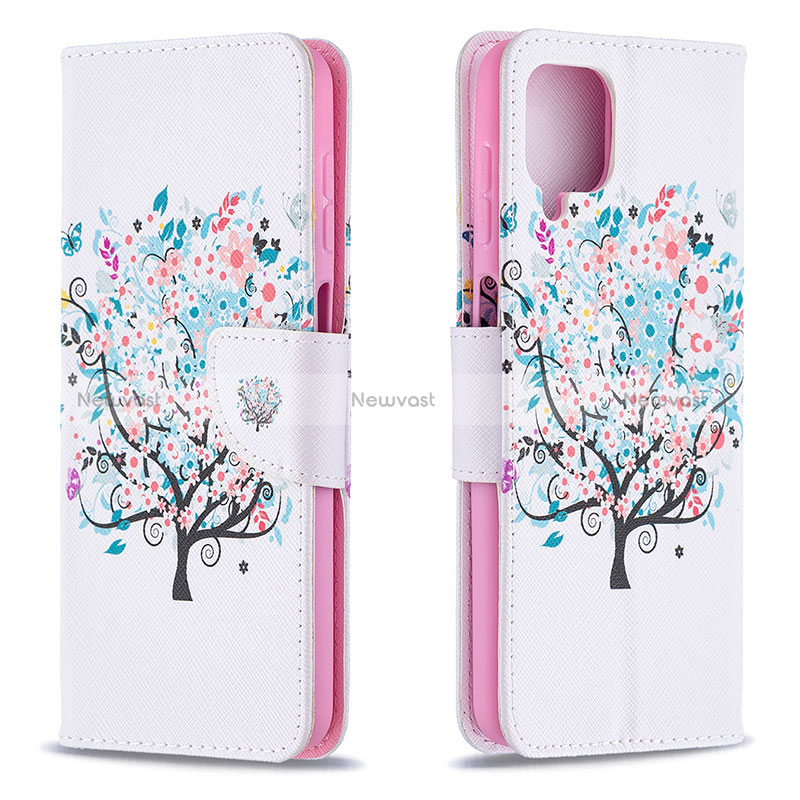 Leather Case Stands Fashionable Pattern Flip Cover Holder B01F for Samsung Galaxy A12 5G White