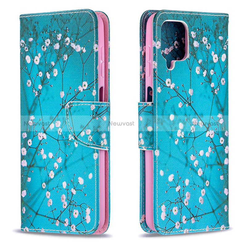 Leather Case Stands Fashionable Pattern Flip Cover Holder B01F for Samsung Galaxy A12 Nacho Cyan