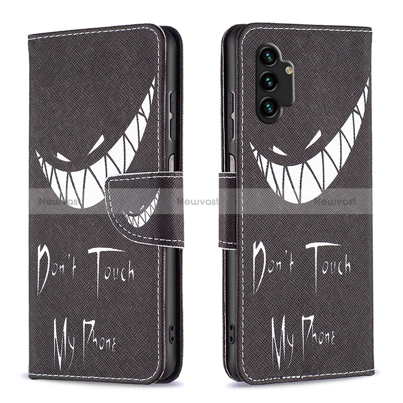 Leather Case Stands Fashionable Pattern Flip Cover Holder B01F for Samsung Galaxy A13 4G Black