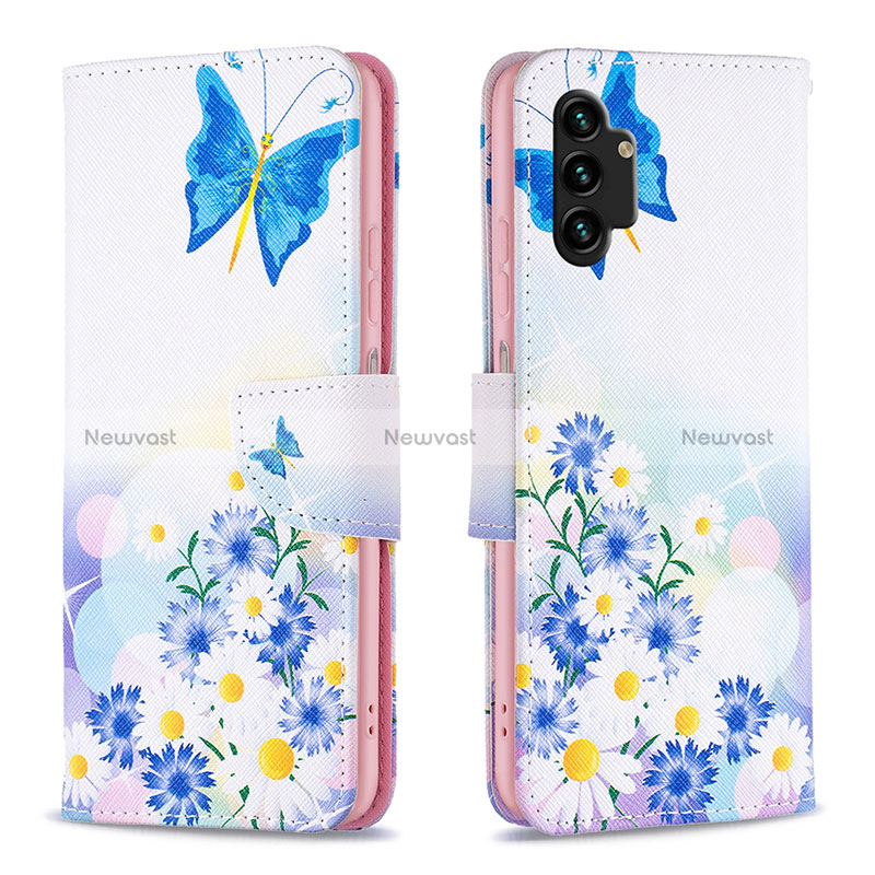 Leather Case Stands Fashionable Pattern Flip Cover Holder B01F for Samsung Galaxy A13 4G Blue