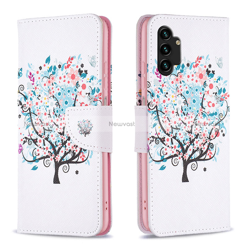 Leather Case Stands Fashionable Pattern Flip Cover Holder B01F for Samsung Galaxy A13 4G White