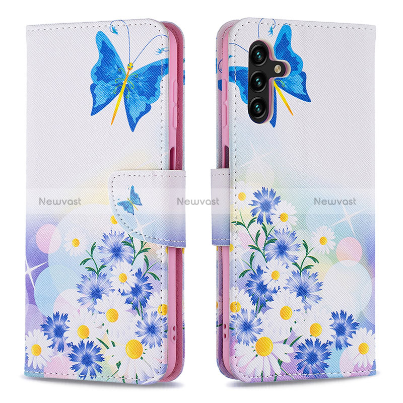 Leather Case Stands Fashionable Pattern Flip Cover Holder B01F for Samsung Galaxy A13 5G Blue