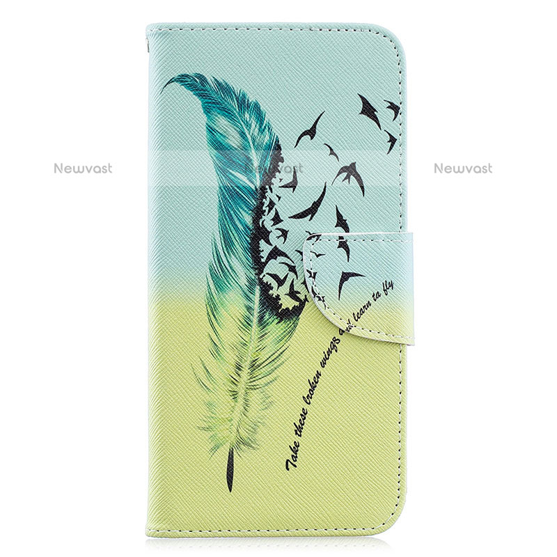 Leather Case Stands Fashionable Pattern Flip Cover Holder B01F for Samsung Galaxy A20 Matcha Green