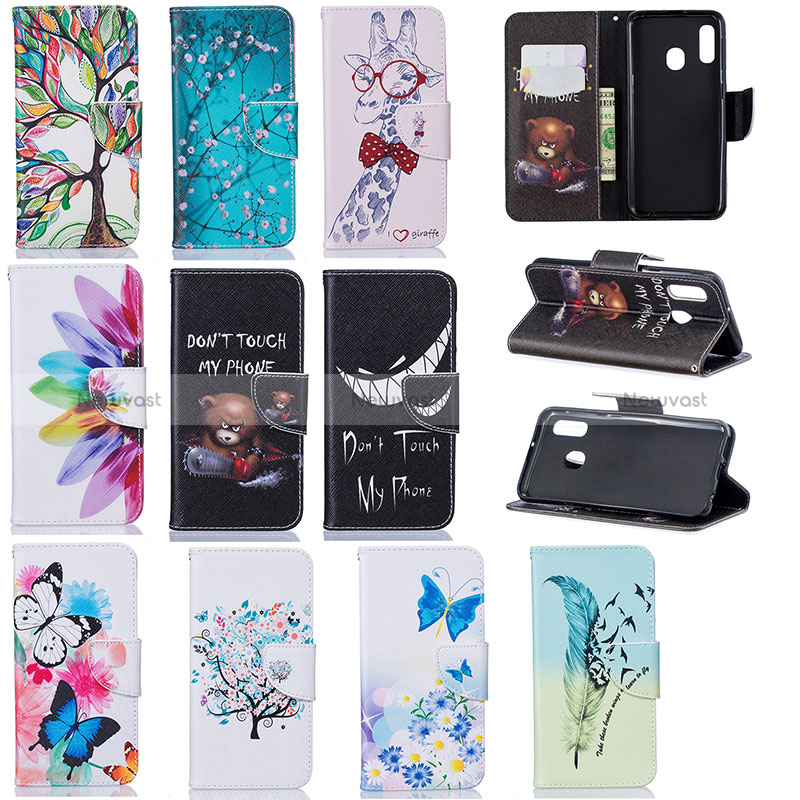 Leather Case Stands Fashionable Pattern Flip Cover Holder B01F for Samsung Galaxy A20e