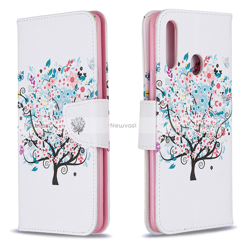 Leather Case Stands Fashionable Pattern Flip Cover Holder B01F for Samsung Galaxy A20s White