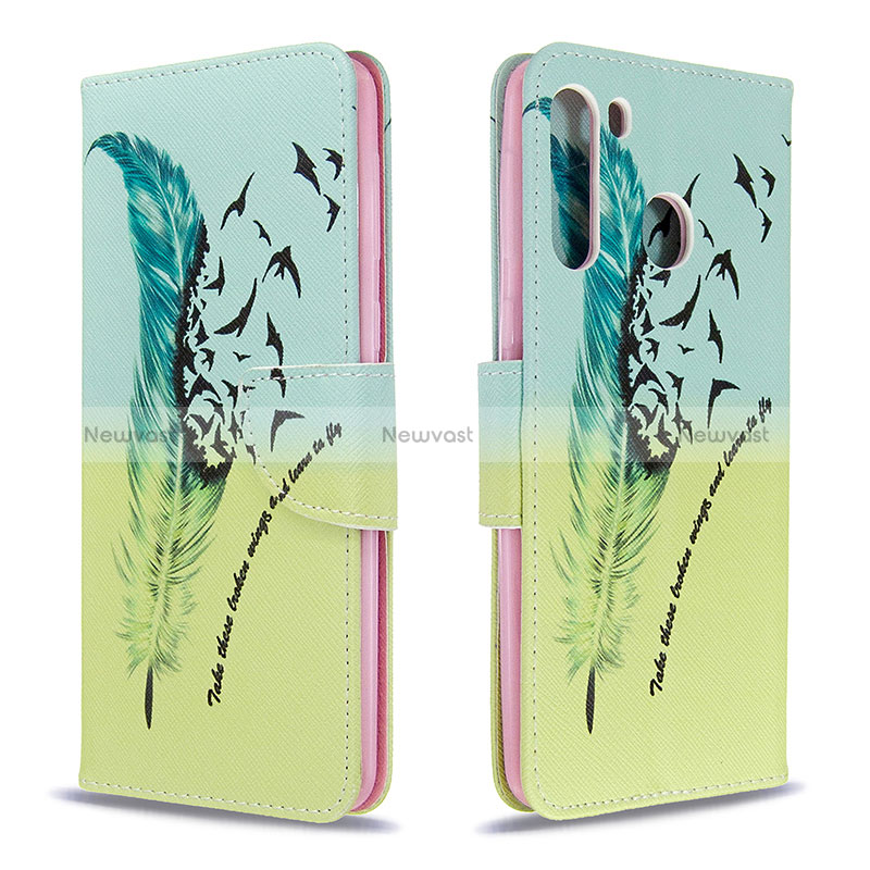 Leather Case Stands Fashionable Pattern Flip Cover Holder B01F for Samsung Galaxy A21 Matcha Green