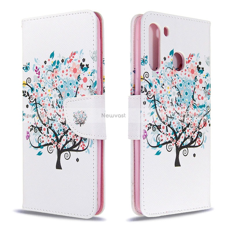 Leather Case Stands Fashionable Pattern Flip Cover Holder B01F for Samsung Galaxy A21 White