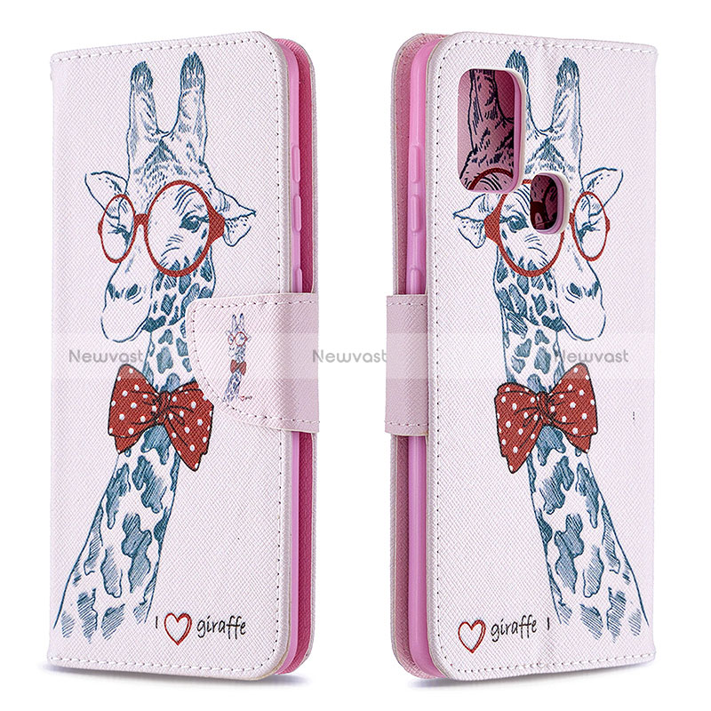 Leather Case Stands Fashionable Pattern Flip Cover Holder B01F for Samsung Galaxy A21s Pink