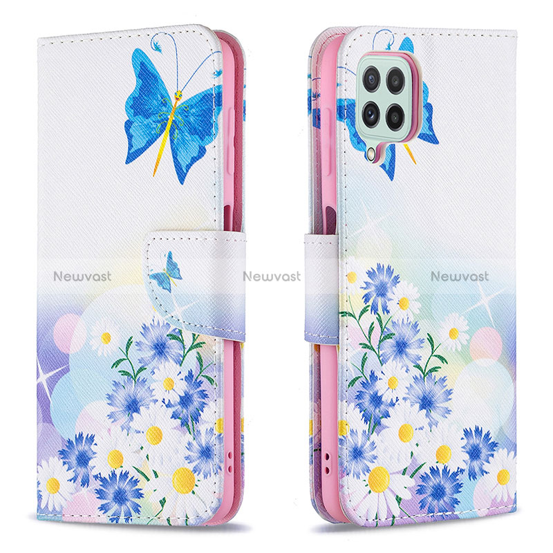 Leather Case Stands Fashionable Pattern Flip Cover Holder B01F for Samsung Galaxy A22 4G Blue