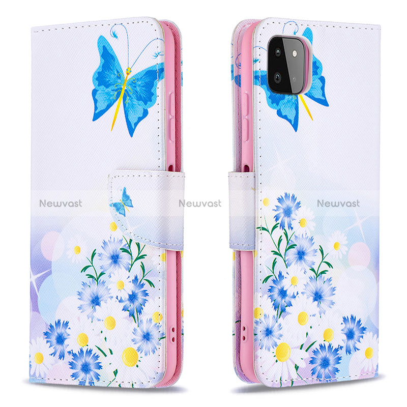 Leather Case Stands Fashionable Pattern Flip Cover Holder B01F for Samsung Galaxy A22 5G Blue