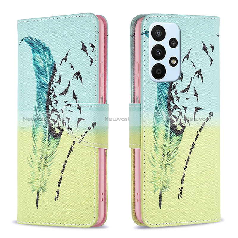 Leather Case Stands Fashionable Pattern Flip Cover Holder B01F for Samsung Galaxy A23 4G Matcha Green