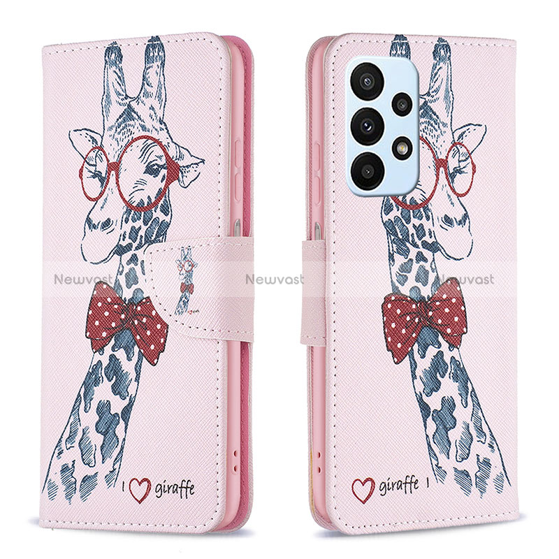 Leather Case Stands Fashionable Pattern Flip Cover Holder B01F for Samsung Galaxy A23 4G Pink