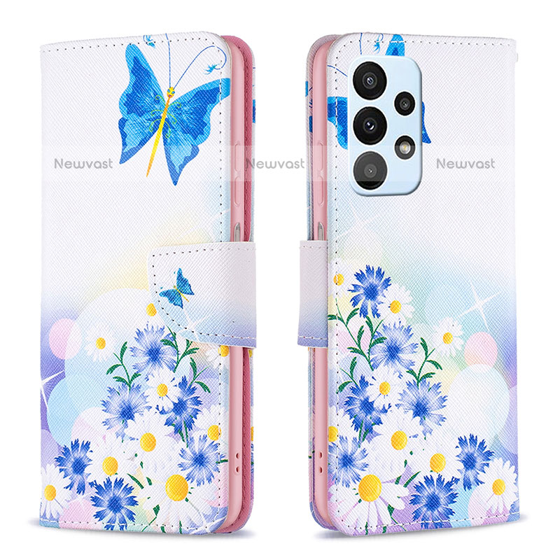 Leather Case Stands Fashionable Pattern Flip Cover Holder B01F for Samsung Galaxy A23 5G Blue