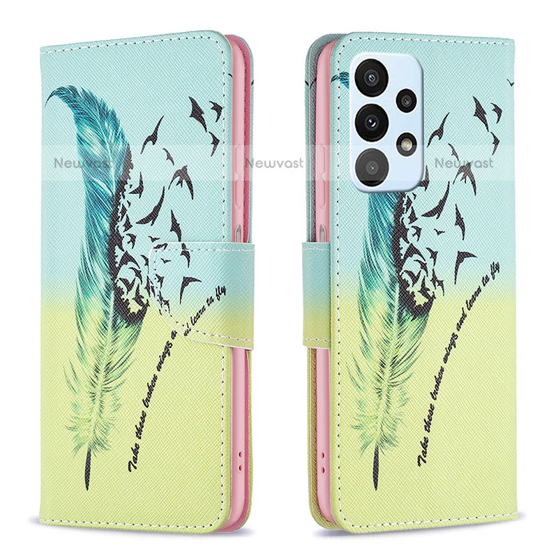 Leather Case Stands Fashionable Pattern Flip Cover Holder B01F for Samsung Galaxy A23 5G Matcha Green
