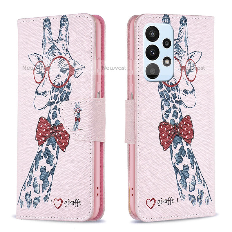 Leather Case Stands Fashionable Pattern Flip Cover Holder B01F for Samsung Galaxy A23 5G Pink