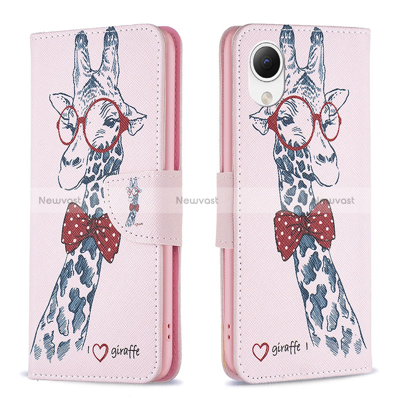 Leather Case Stands Fashionable Pattern Flip Cover Holder B01F for Samsung Galaxy A23e 5G Pink