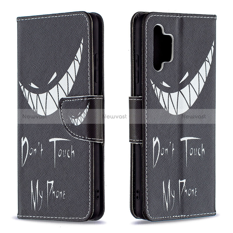 Leather Case Stands Fashionable Pattern Flip Cover Holder B01F for Samsung Galaxy A32 5G Black