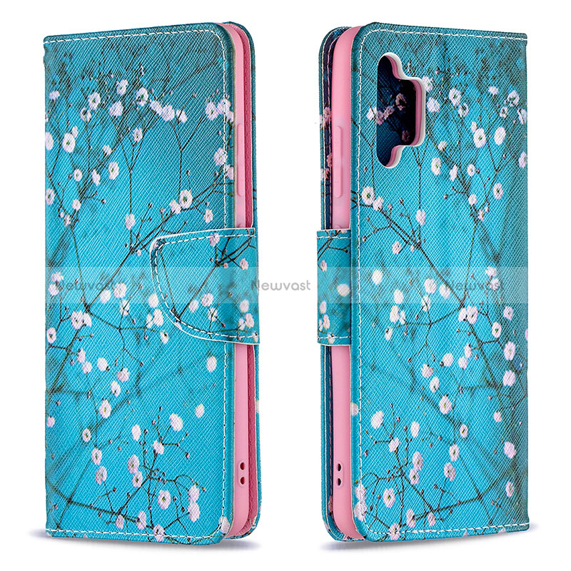 Leather Case Stands Fashionable Pattern Flip Cover Holder B01F for Samsung Galaxy A32 5G Cyan