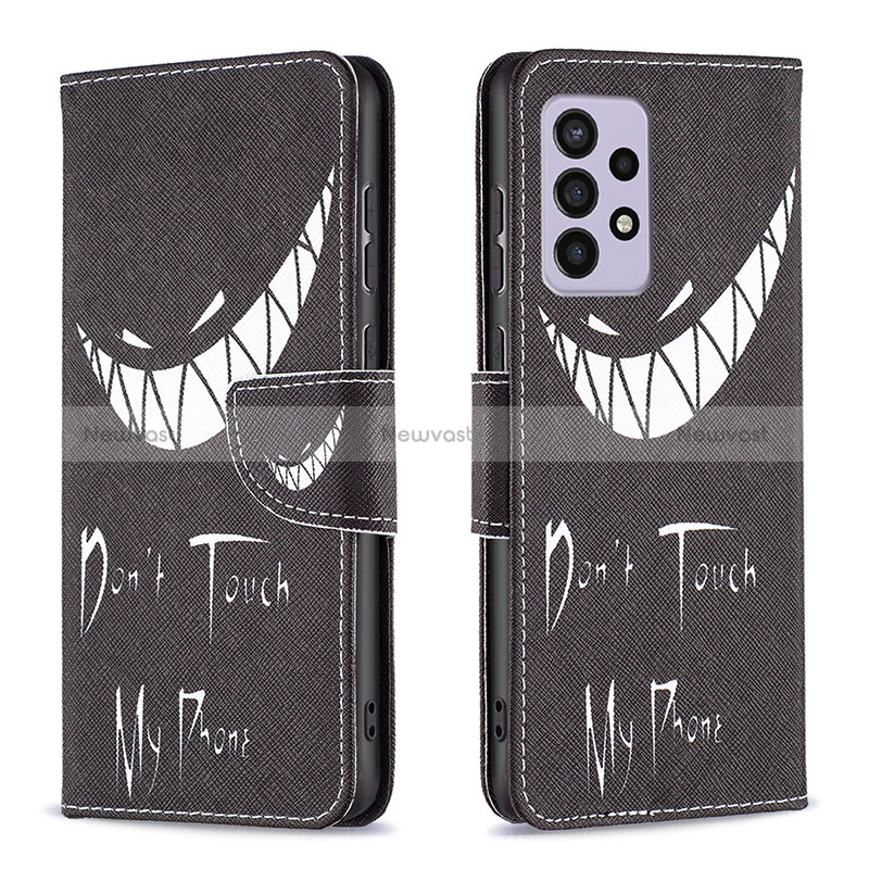 Leather Case Stands Fashionable Pattern Flip Cover Holder B01F for Samsung Galaxy A33 5G Black