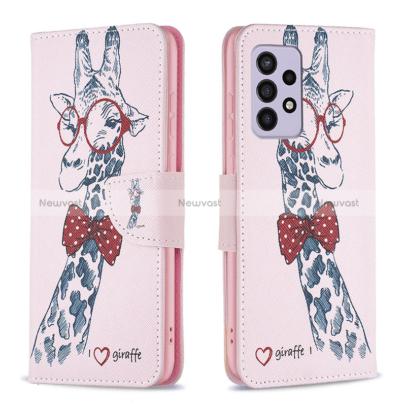 Leather Case Stands Fashionable Pattern Flip Cover Holder B01F for Samsung Galaxy A33 5G Pink