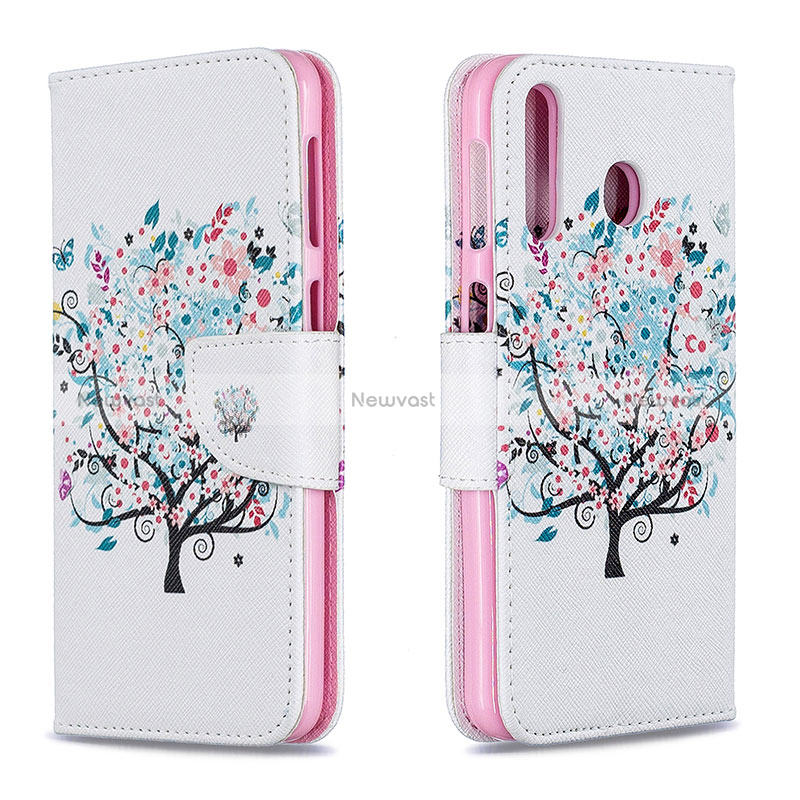 Leather Case Stands Fashionable Pattern Flip Cover Holder B01F for Samsung Galaxy A40s White