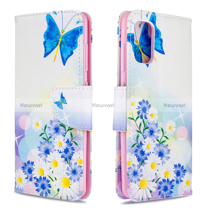 Leather Case Stands Fashionable Pattern Flip Cover Holder B01F for Samsung Galaxy A41 Blue