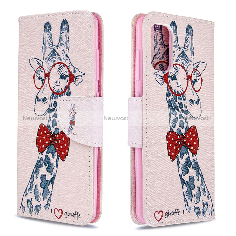 Leather Case Stands Fashionable Pattern Flip Cover Holder B01F for Samsung Galaxy A41 Pink