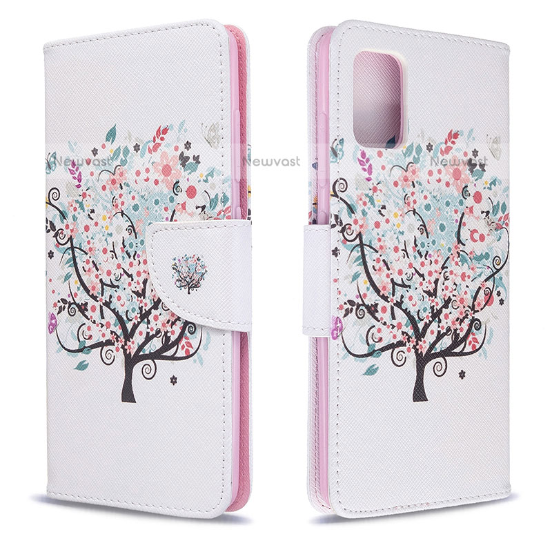 Leather Case Stands Fashionable Pattern Flip Cover Holder B01F for Samsung Galaxy A51 4G White