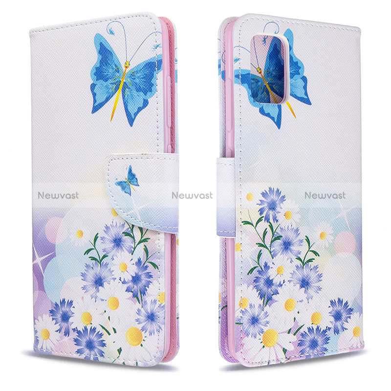 Leather Case Stands Fashionable Pattern Flip Cover Holder B01F for Samsung Galaxy A51 5G Blue