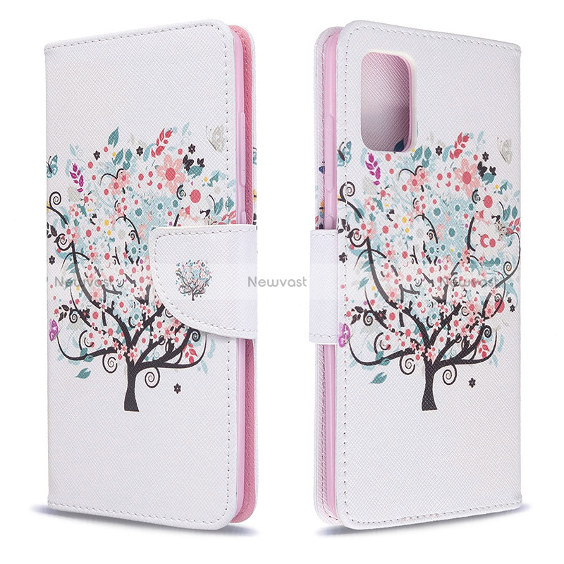 Leather Case Stands Fashionable Pattern Flip Cover Holder B01F for Samsung Galaxy A51 5G White